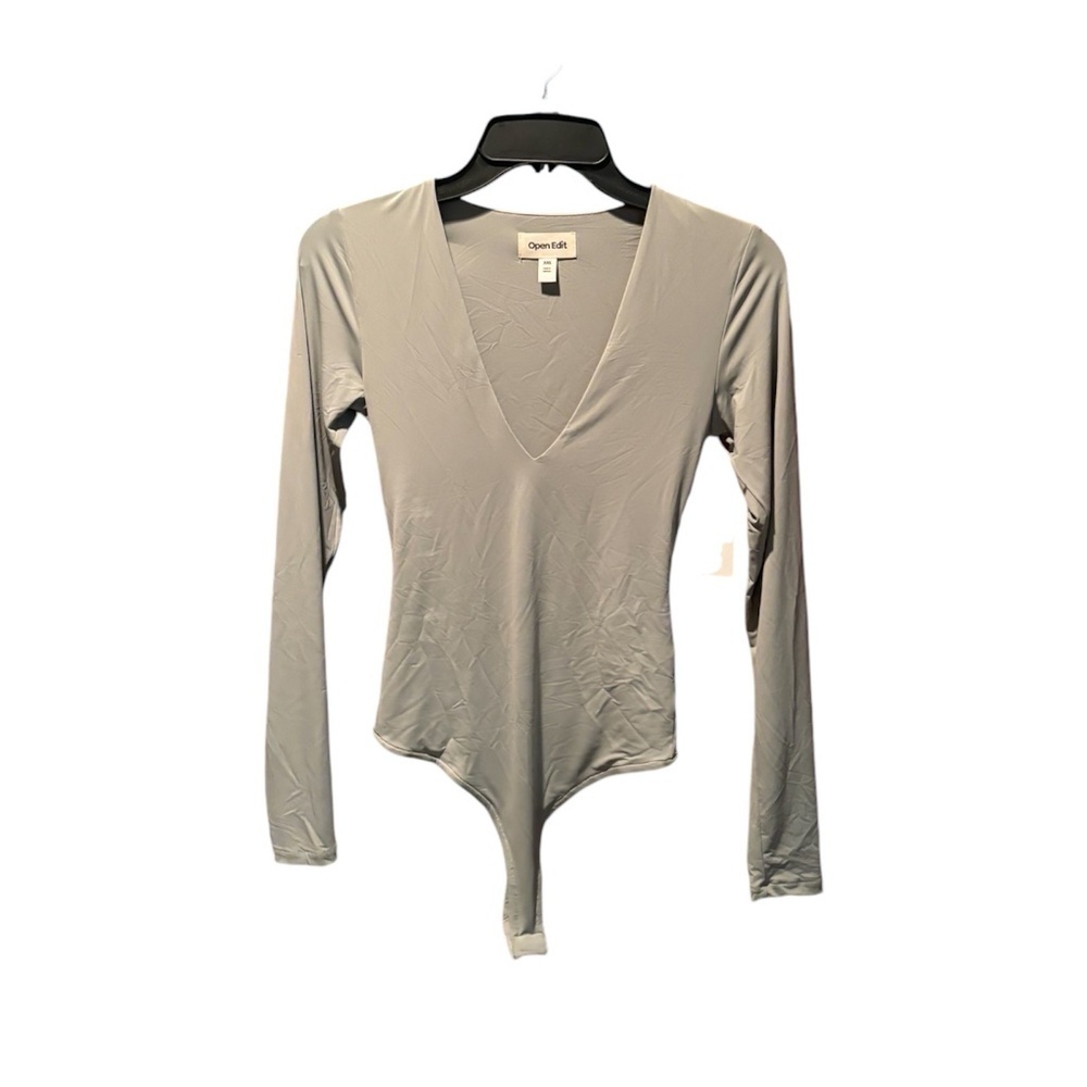 Open Edit Smooth Edit V-neck Bodysuit in Green Halo XXS NWT